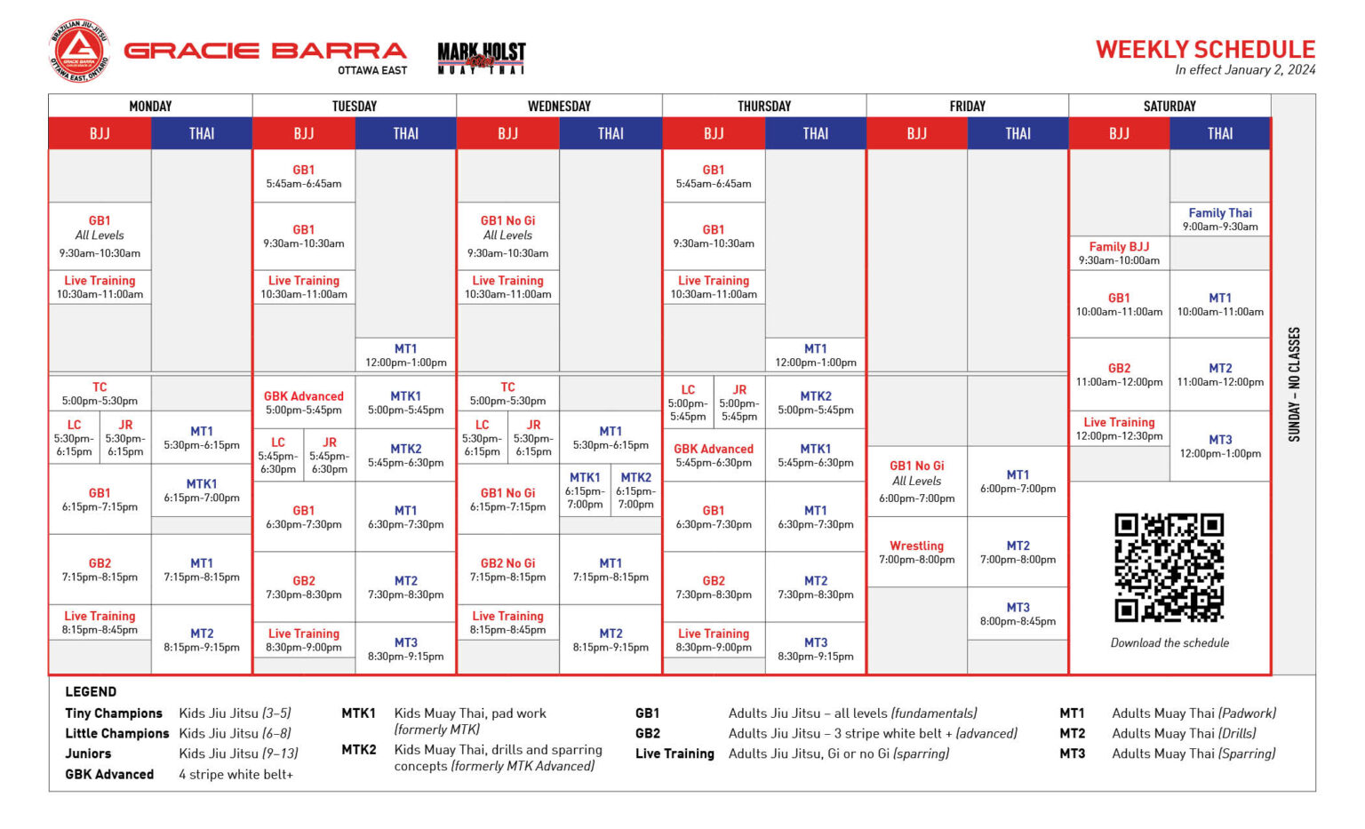 Class Schedule Gracie Barra Ottawa East Class Schedule